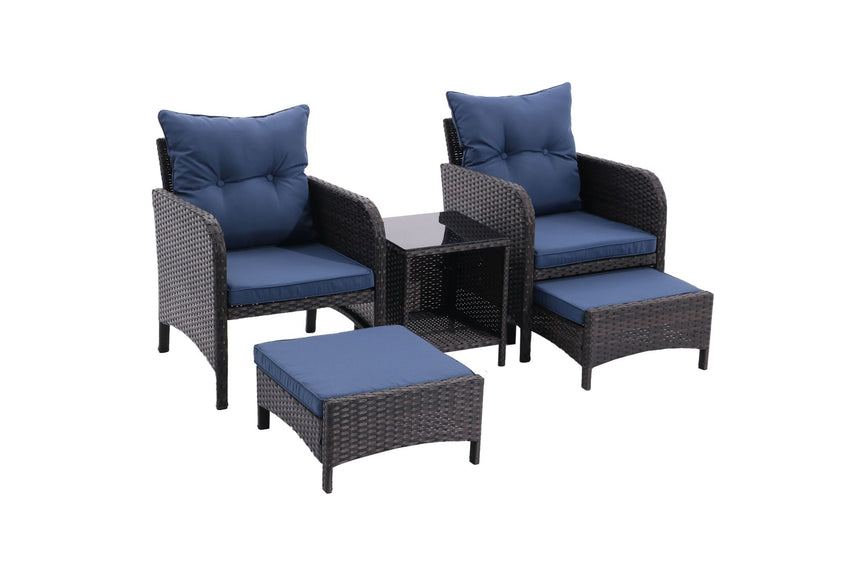 5 Piece Outdoor Patio Furniture Set,All Weather PE Rattan Conversation Chairs with Armrest and Removable Cushions,Ottomans and Storage Coffee Table for Poolside Garden Balcony Deck - 7DAY'S