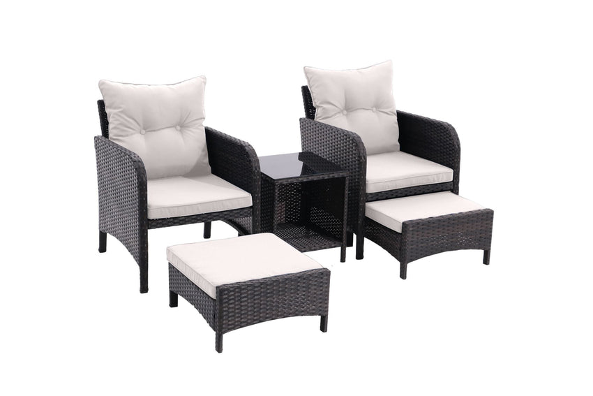 5 Piece Outdoor Patio Furniture Set,All Weather PE Rattan Conversation Chairs with Armrest and Removable Cushions,Ottomans and Storage Coffee Table for Poolside Garden Balcony Deck - 7DAY'S