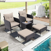 5 Piece Outdoor Patio Furniture Set,All Weather PE Rattan Conversation Chairs with Armrest and Removable Cushions,Ottomans and Storage Coffee Table for Poolside Garden Balcony Deck - 7DAY'S