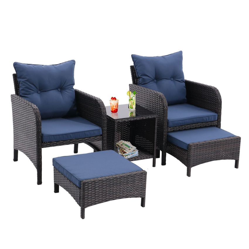 5 Piece Outdoor Patio Furniture Set,All Weather PE Rattan Conversation Chairs with Armrest and Removable Cushions,Ottomans and Storage Coffee Table for Poolside Garden Balcony Deck - 7DAY'S