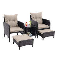 5 Piece Outdoor Patio Furniture Set,All Weather PE Rattan Conversation Chairs with Armrest and Removable Cushions,Ottomans and Storage Coffee Table for Poolside Garden Balcony Deck - 7DAY'S