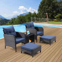 5 Piece Outdoor Patio Furniture Set,All Weather PE Rattan Conversation Chairs with Armrest and Removable Cushions,Ottomans and Storage Coffee Table for Poolside Garden Balcony Deck - 7DAY'S