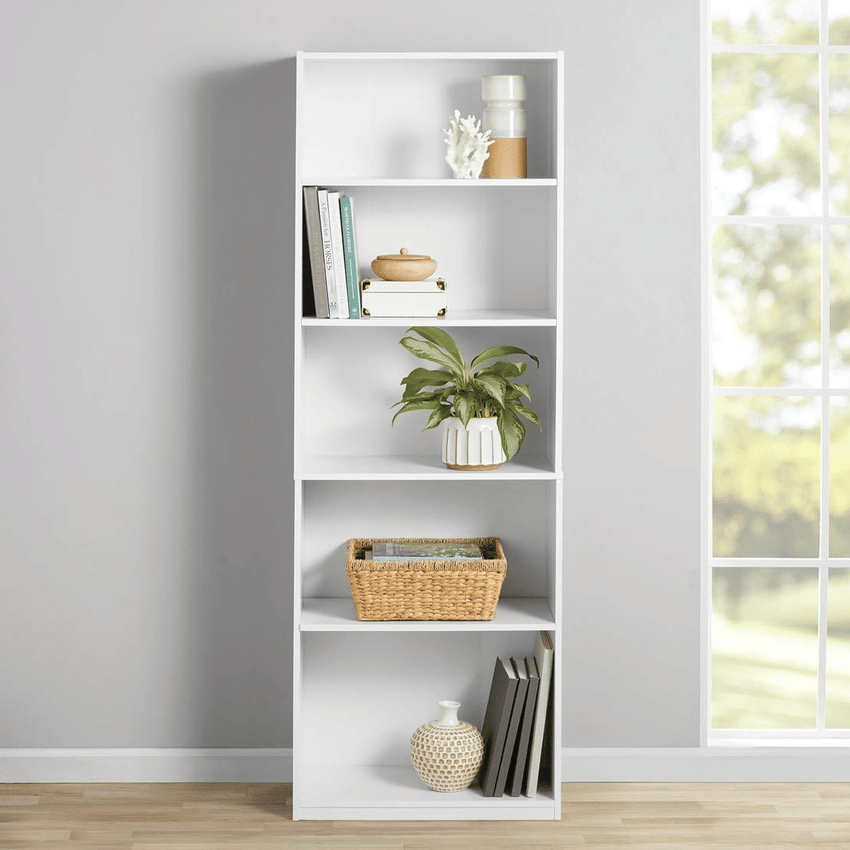 5 - Shelf Bookcase with Adjustable Shelves, White - 7DAY'S