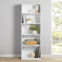 5 - Shelf Bookcase with Adjustable Shelves, White - 7DAY'S