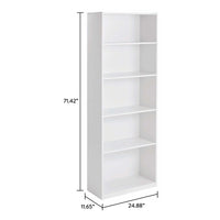5 - Shelf Bookcase with Adjustable Shelves, White - 7DAY'S