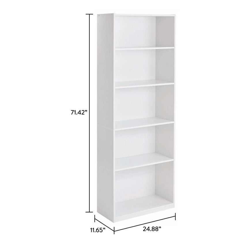 5 - Shelf Bookcase with Adjustable Shelves, White - 7DAY'S