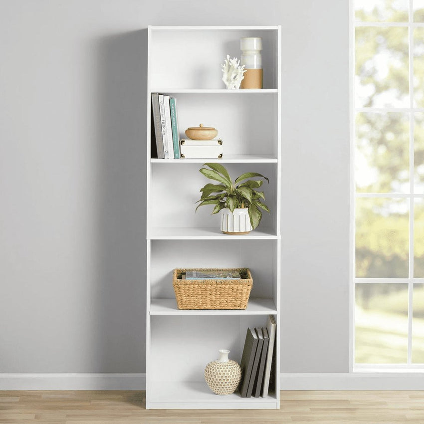 5 - Shelf Bookcase with Adjustable Shelves, White - 7DAY'S