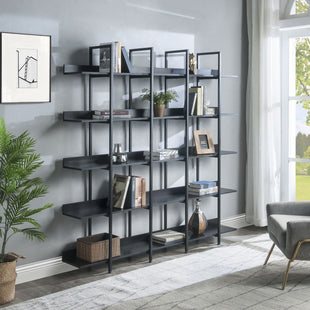 5 Tier Bookcase Home Office Open Bookshelf, Vintage Industrial Style Shelf with Metal Frame, MDF Board - 7DAY'S