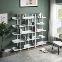 5 Tier Bookcase Home Office Open Bookshelf, Vintage Industrial Style Shelf with Metal Frame, MDF Board - 7DAY'S