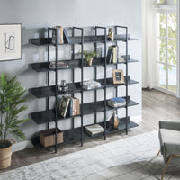 5 Tier Bookcase Home Office Open Bookshelf, Vintage Industrial Style Shelf with Metal Frame, MDF Board - 7DAY'S