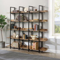 5 Tier Bookcase Home Office Open Bookshelf, Vintage Industrial Style Shelf with Metal Frame, MDF Board - 7DAY'S