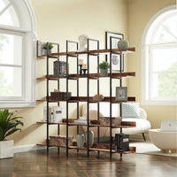 5 Tier Bookcase Home Office Open Bookshelf, Vintage Industrial Style Shelf with Metal Frame, MDF Board - 7DAY'S