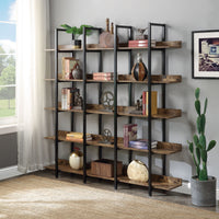 5 Tier Bookcase Home Office Open Bookshelf, Vintage Industrial Style Shelf with Metal Frame, MDF Board - 7DAY'S