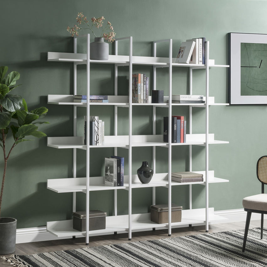 5 Tier Bookcase Home Office Open Bookshelf, Vintage Industrial Style Shelf with Metal Frame, MDF Board - 7DAY'S