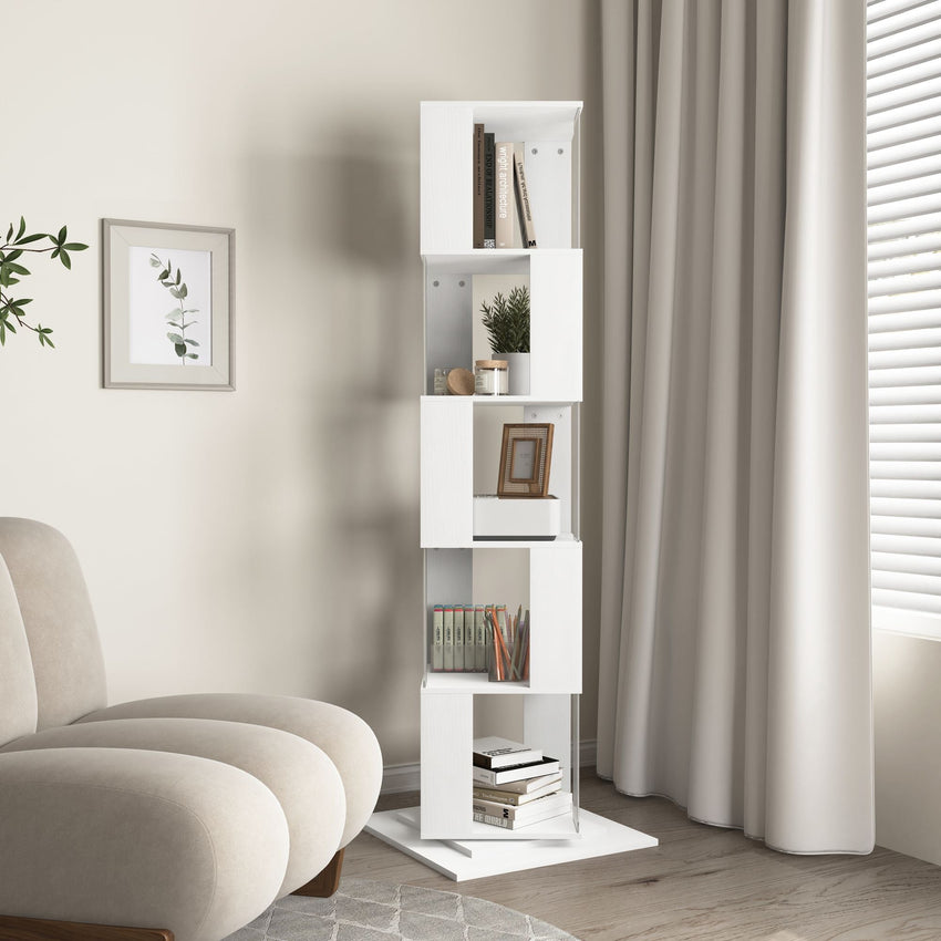 5 tier Rotating Bookshelf, Floor Rack Simple Bookcase with Acrylic plate Student Multi - Function Creative Bookshelf for Living Room with anti - toppling base - 7DAY'S