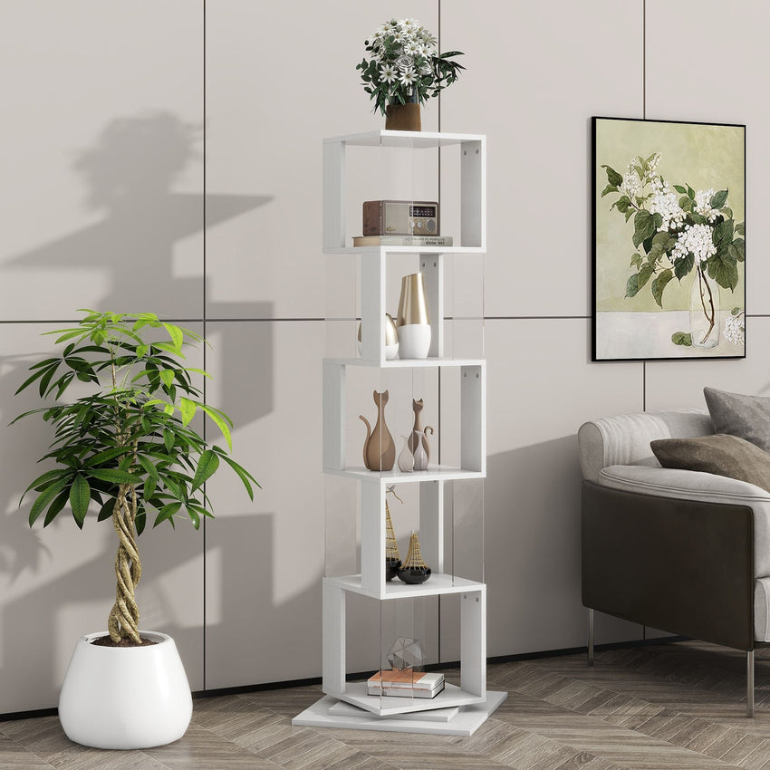 5 tier Rotating Bookshelf, Floor Rack Simple Bookcase with Acrylic plate Student Multi - Function Creative Bookshelf for Living Room with anti - toppling base - 7DAY'S