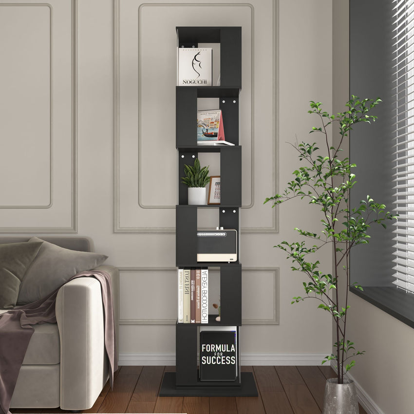 5 tier Rotating Bookshelf, Floor Rack Simple Bookcase with Acrylic plate Student Multi - Function Creative Bookshelf for Living Room with anti - toppling base - 7DAY'S