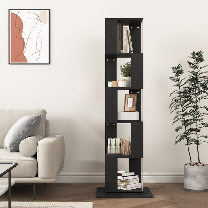 5 tier Rotating Bookshelf, Floor Rack Simple Bookcase with Acrylic plate Student Multi - Function Creative Bookshelf for Living Room with anti - toppling base - 7DAY'S