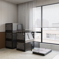 506QT 4 - Pack Transparent Stackable Storage Bins with 5 Doors to Open with Wheels, Folding Plastic Craft Containers Large Closet Organizers Box for Bedrooms Living Rooms Study Kids' Toys, Black - 7DAY'S