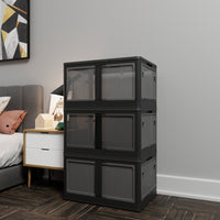 506QT 4 - Pack Transparent Stackable Storage Bins with 5 Doors to Open with Wheels, Folding Plastic Craft Containers Large Closet Organizers Box for Bedrooms Living Rooms Study Kids' Toys, Black - 7DAY'S