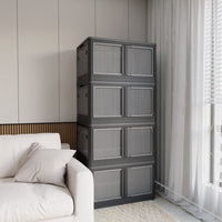 506QT 4 - Pack Transparent Stackable Storage Bins with 5 Doors to Open with Wheels, Folding Plastic Craft Containers Large Closet Organizers Box for Bedrooms Living Rooms Study Kids' Toys, Black - 7DAY'S