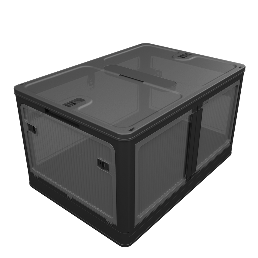 506QT 4 - Pack Transparent Stackable Storage Bins with 5 Doors to Open with Wheels, Folding Plastic Craft Containers Large Closet Organizers Box for Bedrooms Living Rooms Study Kids' Toys, Black - 7DAY'S