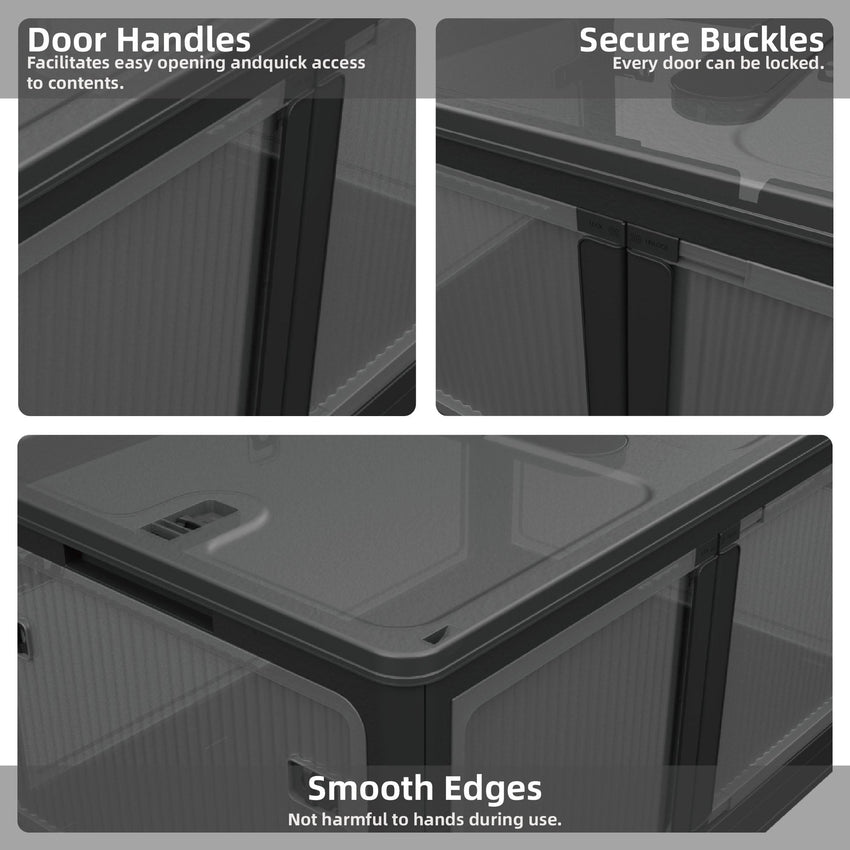 506QT 4 - Pack Transparent Stackable Storage Bins with 5 Doors to Open with Wheels, Folding Plastic Craft Containers Large Closet Organizers Box for Bedrooms Living Rooms Study Kids' Toys, Black - 7DAY'S