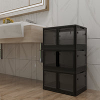 506QT 4 - Pack Transparent Stackable Storage Bins with 5 Doors to Open with Wheels, Folding Plastic Craft Containers Large Closet Organizers Box for Bedrooms Living Rooms Study Kids' Toys, Black - 7DAY'S