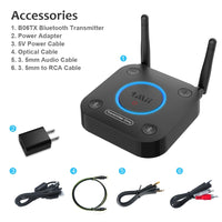 1Mii B06TX Bluetooth 5.2 Transmitter for TV to Wireless Headphone/Speaker, Bluetooth Adapter for TV w/Volume Control, AUX/RCA/Optical/Coaxial Audio Inputs, Plug n Play, aptX Low Latency & HD