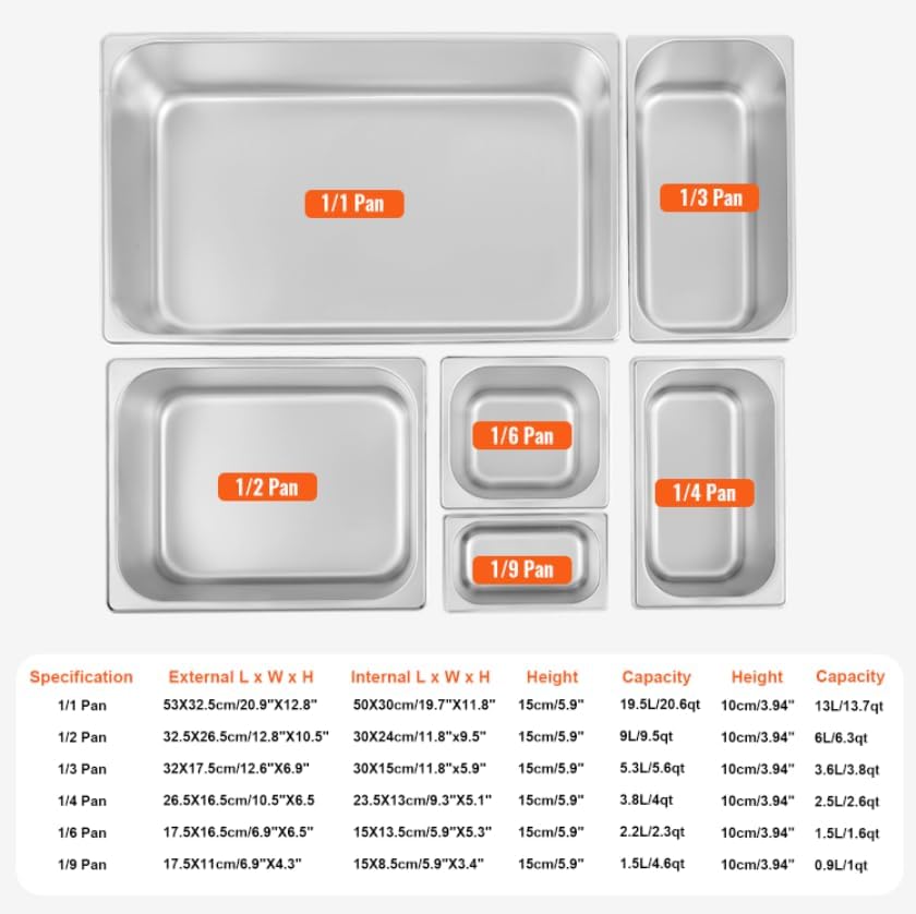 VEVOR Commercial Food Warmer, 1500W Electric Stainless Steel Steam Food Warmer with Lid, 6-Pan Fast Heating Countertop Buffet Bain Marie with Soup & Perforated Ladles, for Catering, Restaurant, Party