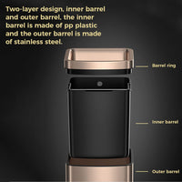 25L/6 Gallon Stainless Steel Square Trash Can, Large Kitchen Garbage Can, Office Commercial Trash Bin Champagne Gold Garbage Can, Large Open Top Waste Basket (25Lgold)