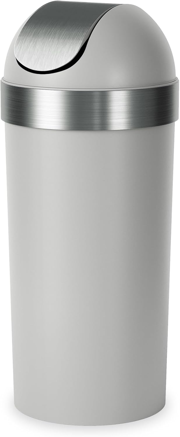 Umbra Venti Kitchen Trash Can with Swing Top Lid, Large 16-Gallon (62 L) Capacity, Grey