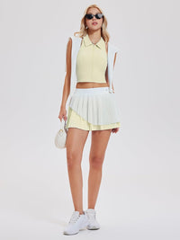 Airfree Tennis Skirt Sets for Women Outfits Lapel Collar Sleeveless Vests Patchwork Pleated Skirt Sets