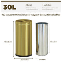 30L/8GAL Gold Brass Kitchen Trash Can,Tall Commercial Garbage can,Large Capacity FILP lid Trash can for Kitchen,Shopping mall,Elevator gate,Airport, Hotel,Commercial (Gold)