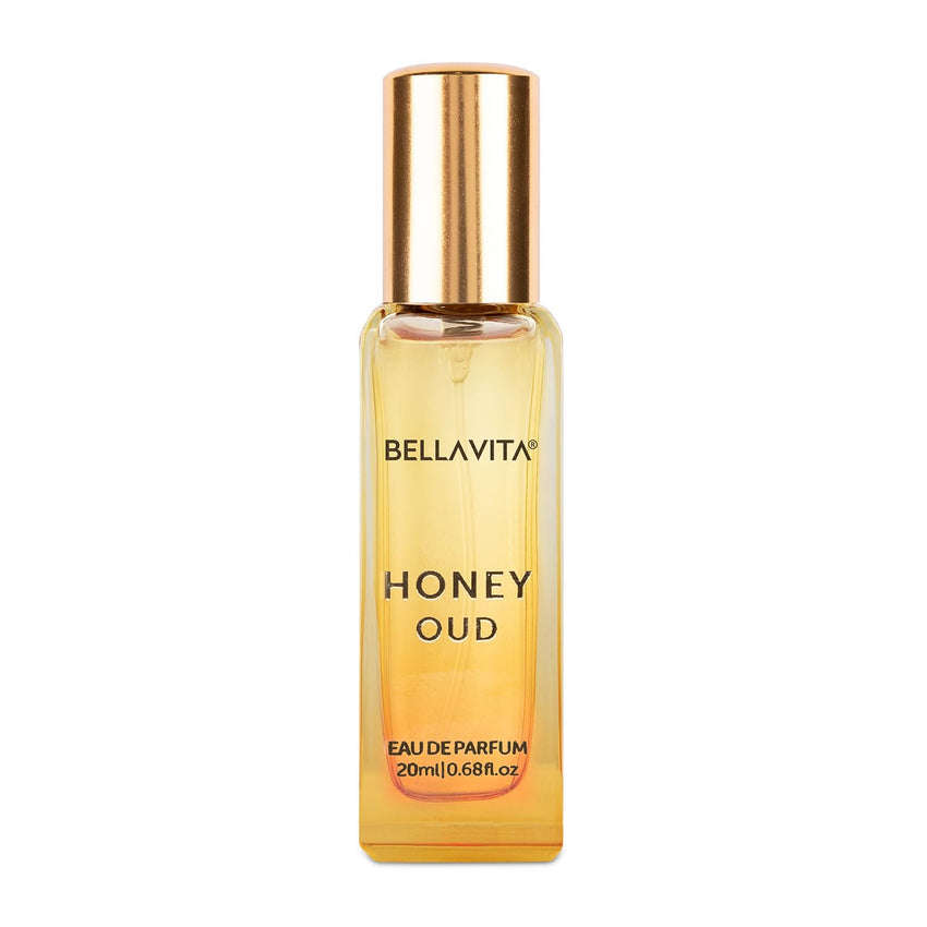 BellaVita Luxury Honey OUD Eau de Parfum Travel Size Edition 20 ml | Long-Lasting Mini Perfumes for Women | Notes: Patchouli, Vanilla, Bergamot & Spicy Notes | Pocket Perfume for Women | Vegan Perfume