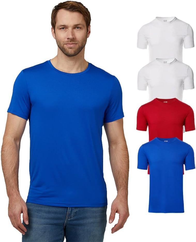32 Degrees Mens 4 Pack Cool Crewneck T-Shirt | Anti-Odor | Quick Drying | 4-Way Stretch
