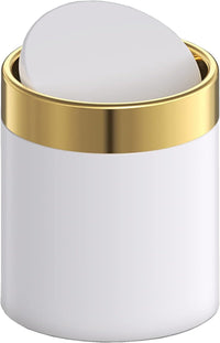 Mini Trash Can with Lid, Metal Small Tiny Mini Trash Bin Can, Mini Countertop Trash Cans for Desk Car Office Kitchen, Swing Top Trash Bin 1.5 L/0.40 Gal (White)