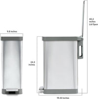 Glad Slim Trash Can with Clorox Odor Protection - Narrow Kitchen Garbage Bin with Soft Close Lid, Step On Foot Pedal and Waste Bag Roll Holder, All Stainless, 45 Liter