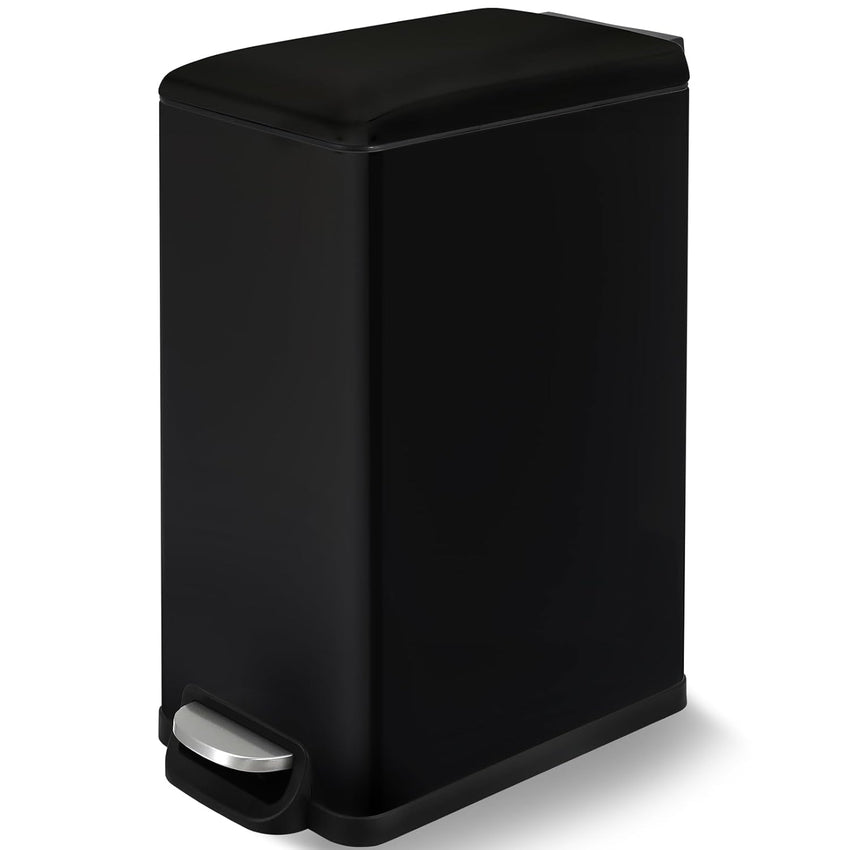Arlopu 13.2 Gal Slim Kitchen Trash Can with Lid, 50L Stainless Steel Garbage Can, Large Kitchen Rubbish Can, Step Trash Bin w/Foot Pedal and Inner Bucket, Bathroom Trash Can Airtight (Black)