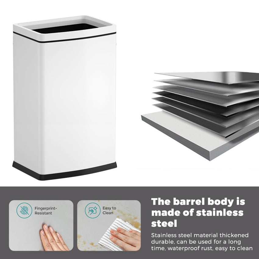 6.6 Gallon/25L Stainless Steel Square Trash Can, Large Capacity Kitchen Garbage Can, Business Trash Bin, Tall, Elegant, White Waste Basket, for Home, Office, Hotel (25LWhite)