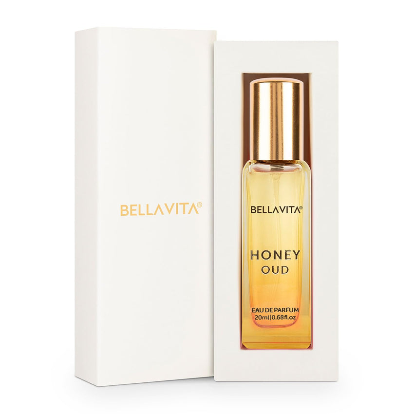 BellaVita Luxury Honey OUD Eau de Parfum Travel Size Edition 20 ml | Long-Lasting Mini Perfumes for Women | Notes: Patchouli, Vanilla, Bergamot & Spicy Notes | Pocket Perfume for Women | Vegan Perfume