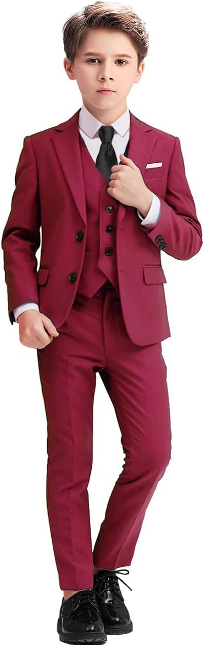 Boys Suits 5 Piece Slim Fit Suit for Kids Formal Ring Bearer Suits
