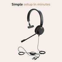 Jabra Evolve 30 II Wired Single-Ear Headset with Mic for Work - 3.5mm Jack, USB-A/USB-C Connectivity, Computer Headset with Noise-Cancelling Microphone, Microsoft Teams Certified, Call Control - Black