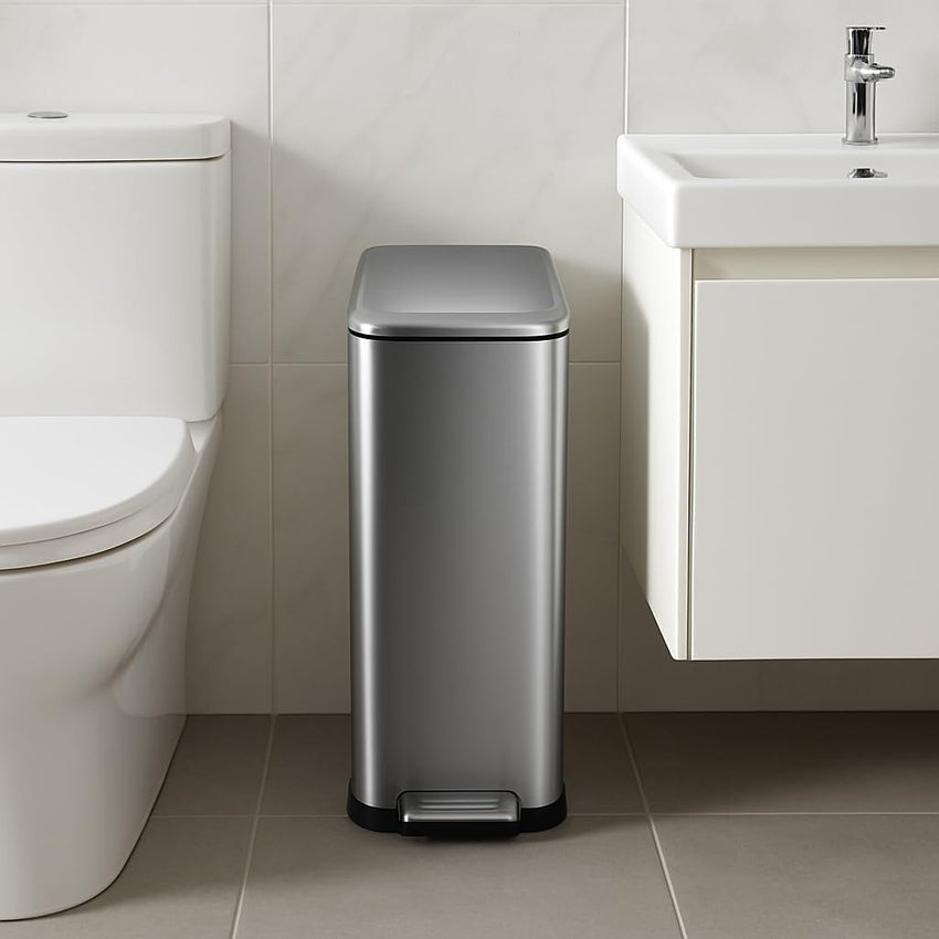 Garvee 13 gal Kitchen Trash Can, Stainless Steel Step Garbage Bin with Soft-Close Lid & Removable Bucket, Fingerprint Proof, Slim for Narrow Spaces, Bathroom or Office