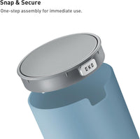 EKO Mini Desk Trash Can with Swing-Top Lid 0.4 Gallon Small Table Round Wastebasket for Office, Home, Car (Blue)