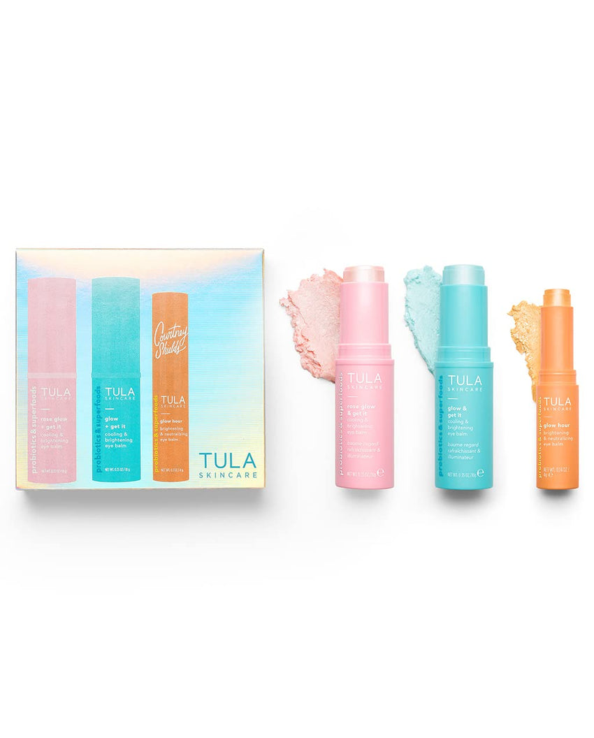 TULA Skin Care Eye Balm Extravaganza - Dark Circle Under Eye Treatment, Instantly Hydrate and Brighten Undereye Area & Leave the Ultimate Glow, 3-Piece Kit