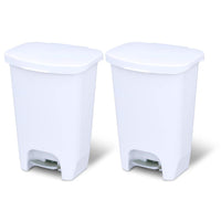 Glad 2 Pack 13 Gal Trash Can | Plastic Kitchen Waste Bin with Odor Protection of Lid | Hands Free with Step On Foot Pedal and Garbage Bag Rings, White