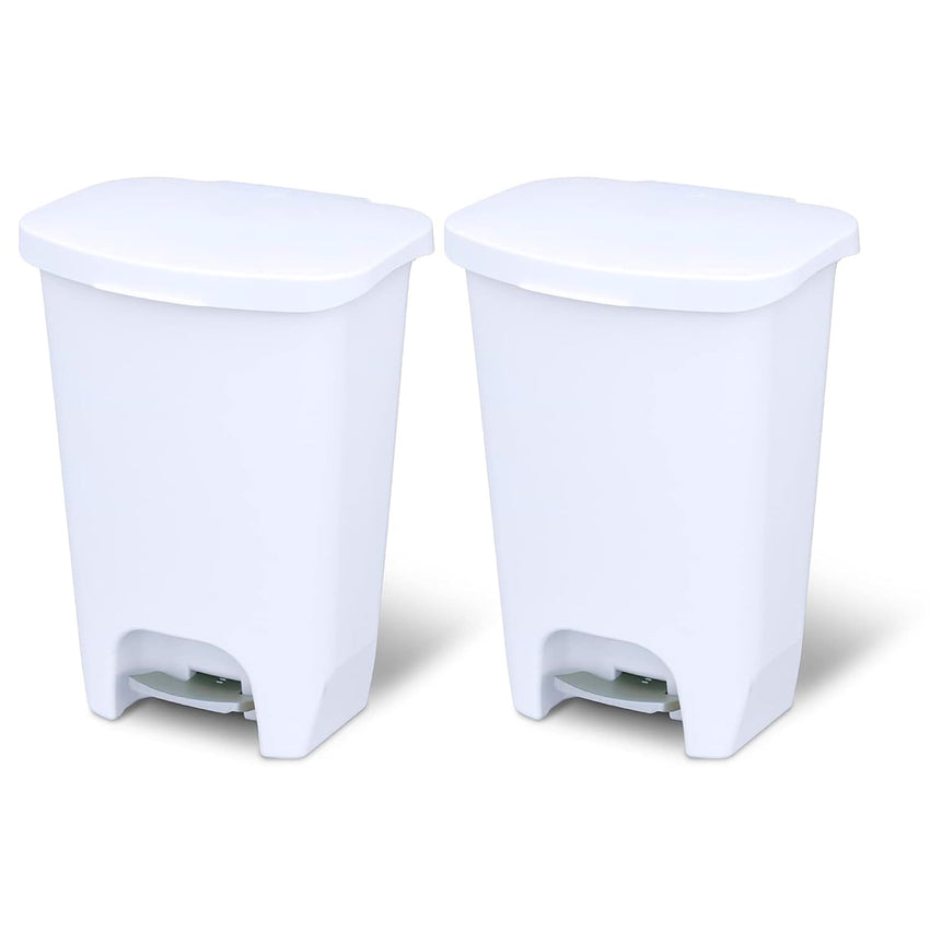 Glad 2 Pack 13 Gal Trash Can | Plastic Kitchen Waste Bin with Odor Protection of Lid | Hands Free with Step On Foot Pedal and Garbage Bag Rings, White