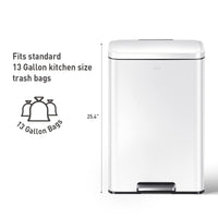 EKO Madison Matte White 50 Liter/13.2 Gallon Step Trash Can with Inner Liner - Fingerprint Resistant Finish