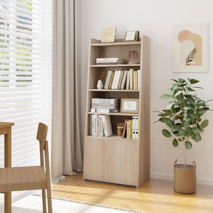 6 - Tier Bookcase Freestanding Ladder Bookshelf with 2 Adjustable Shelves and Flip Up Door - 7DAY'S